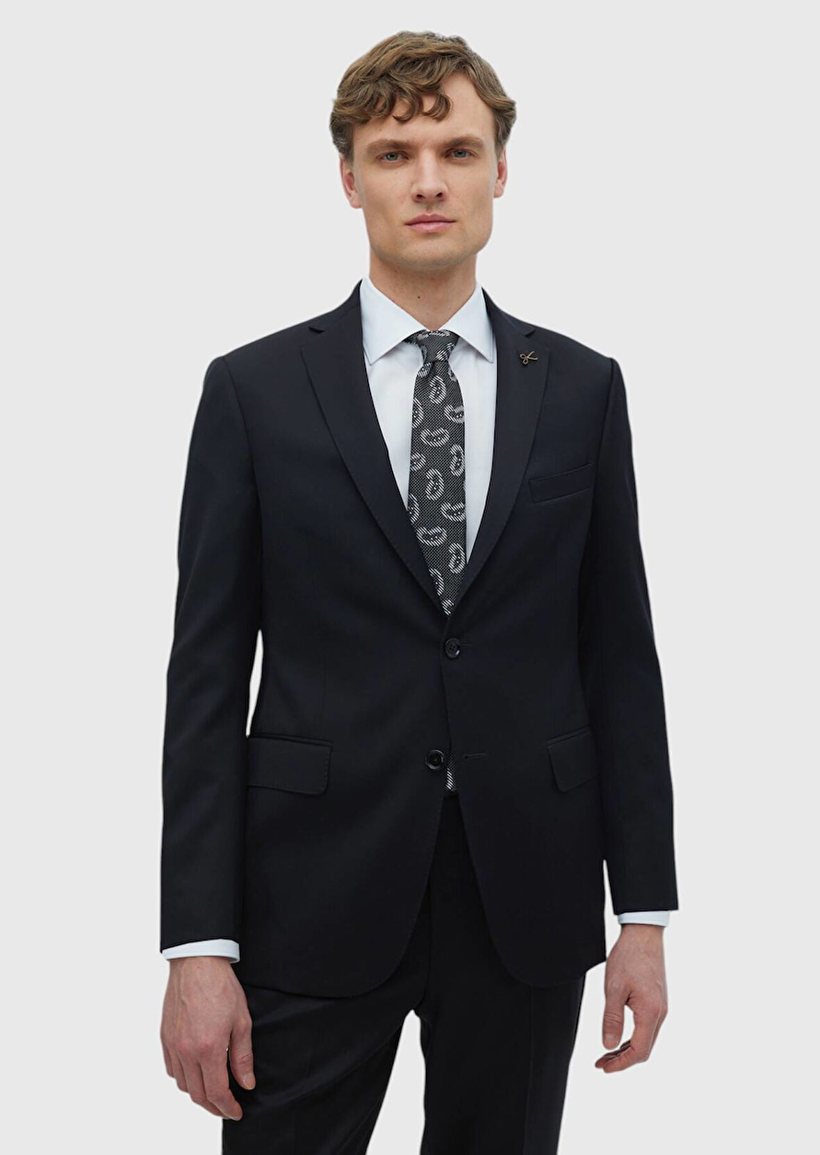 Siyah Düz Regular Fit %100 Yün Takım Elbise