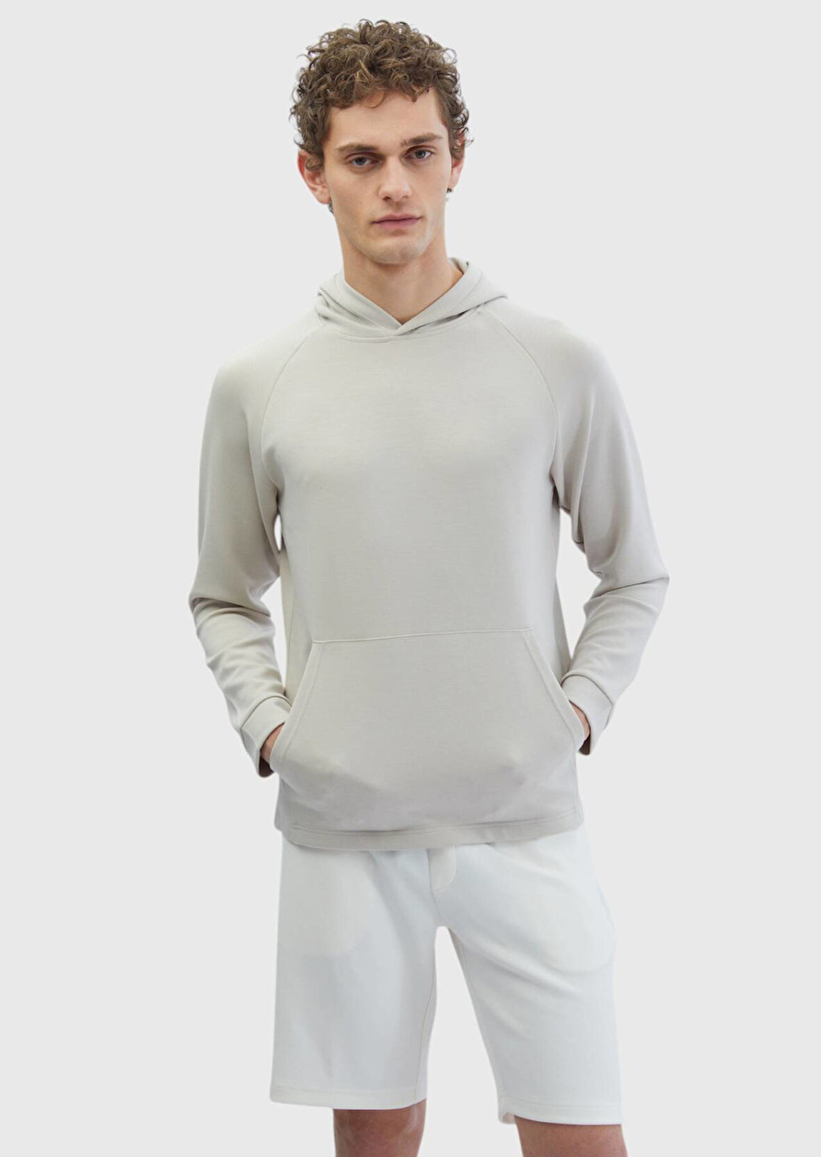 Taş Kapüşonlu Düz Sweatshırt