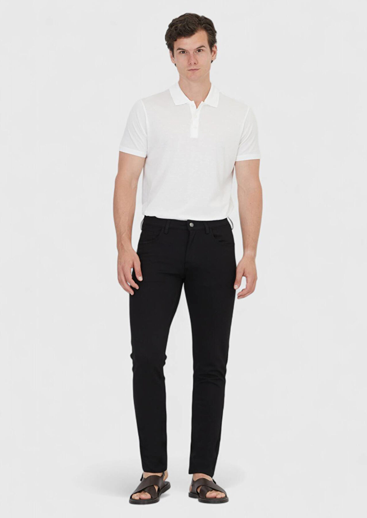 Siyah Düz Örme Slim Fit Casual Pantolon