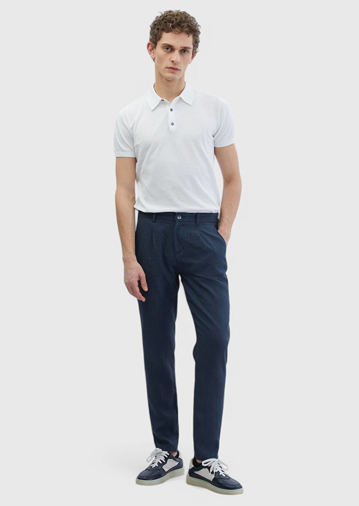 Antrasit Düz Dokuma Jogging Fit Casual %100 Keten Pantolon