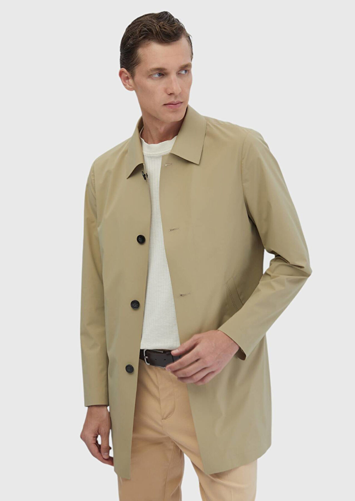 Safran Regular Fit Gömlek Yaka Casual Dokuma Pardesü