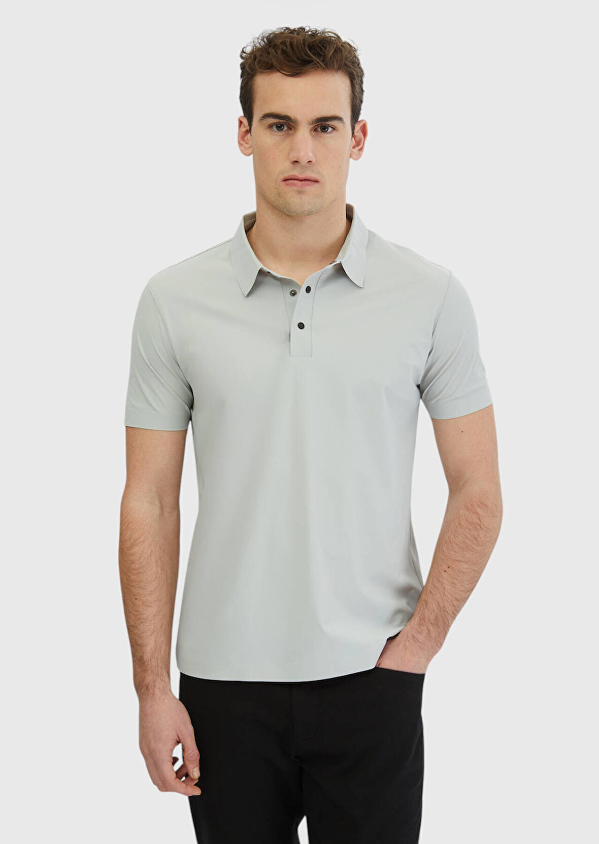 Açık Gri Düz Polo Yaka T-Shirt