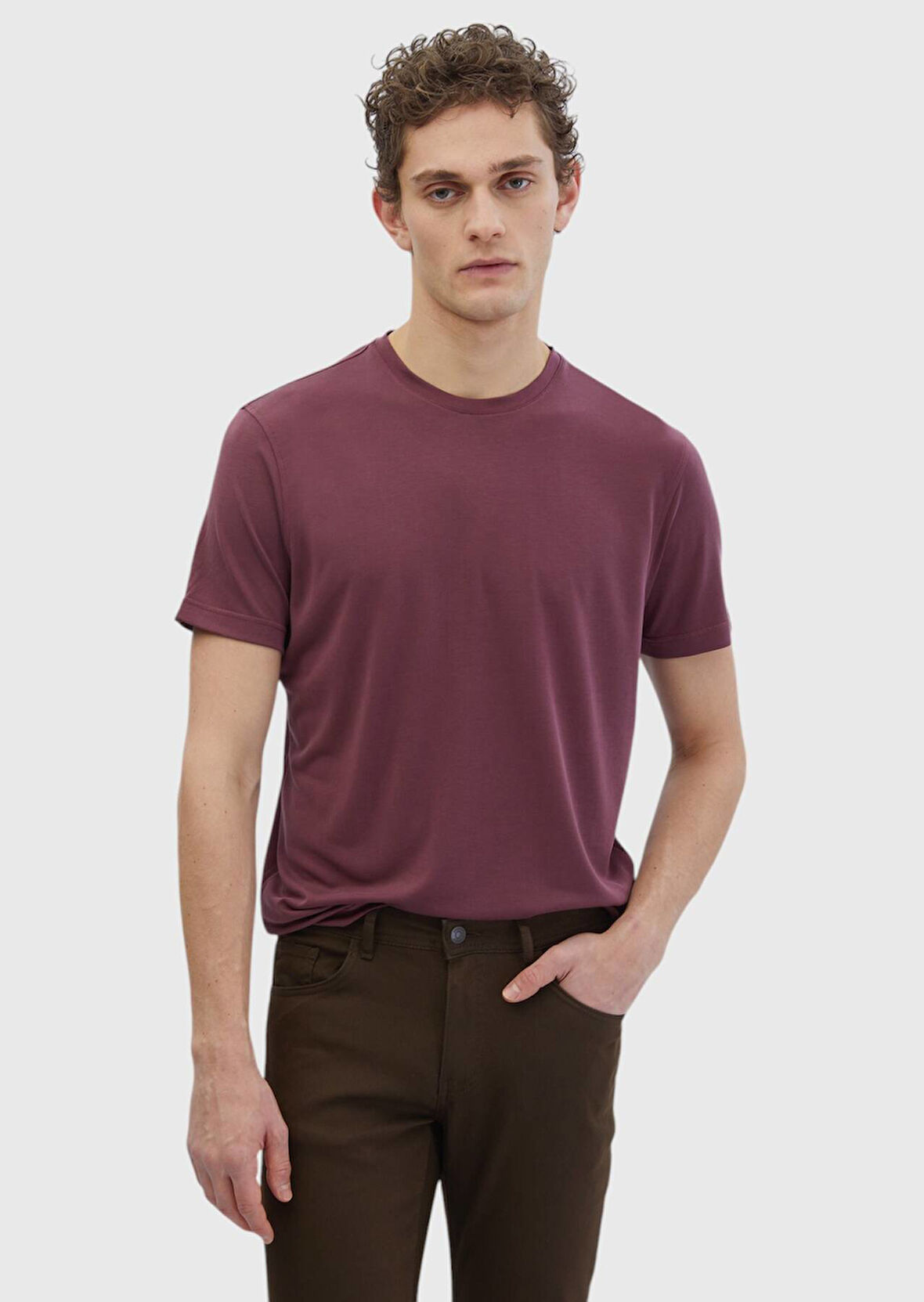 Kiremit Düz Bisiklet Yaka T-Shirt