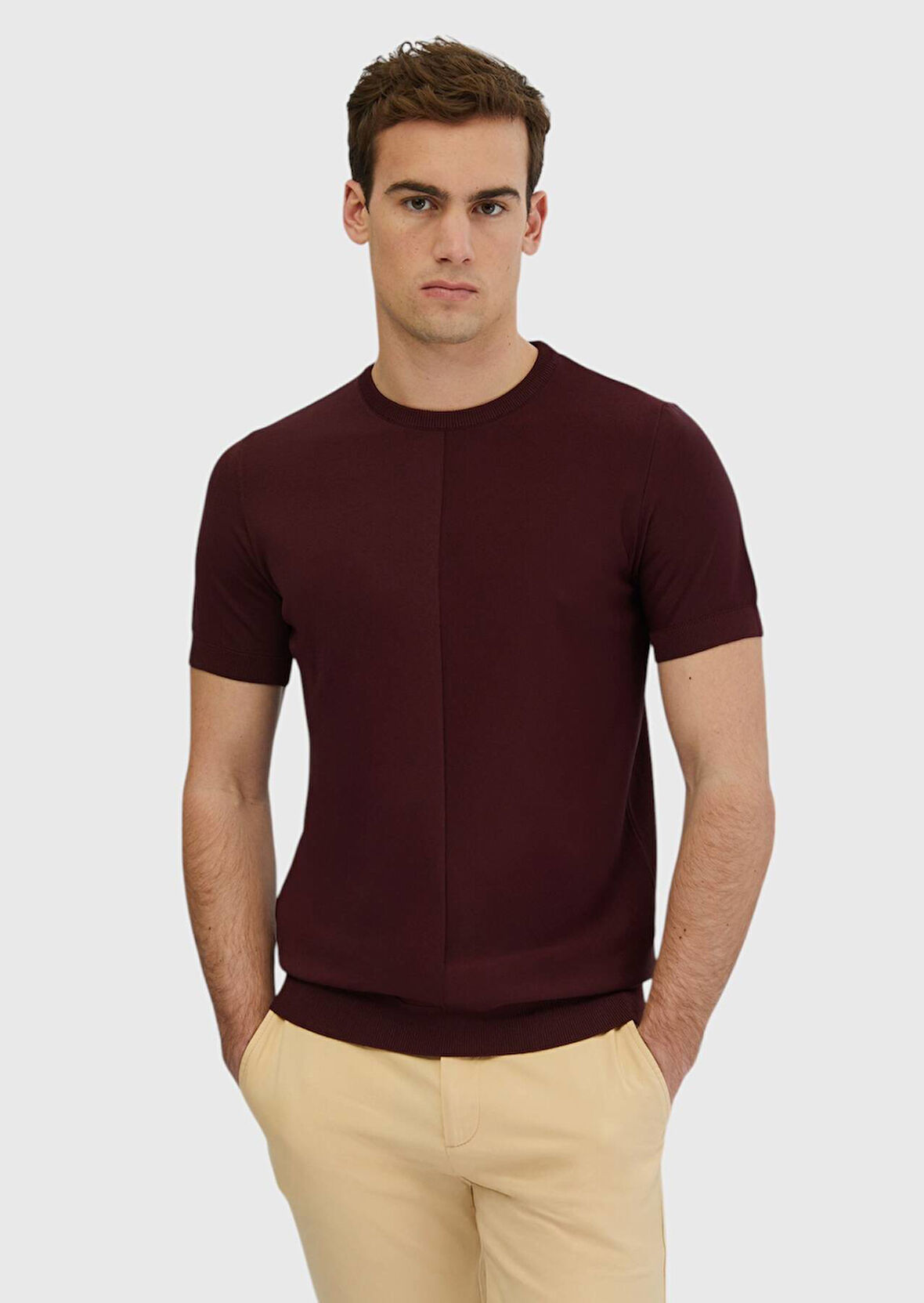 Kiremit Bisiklet Yaka Jakarlı Triko