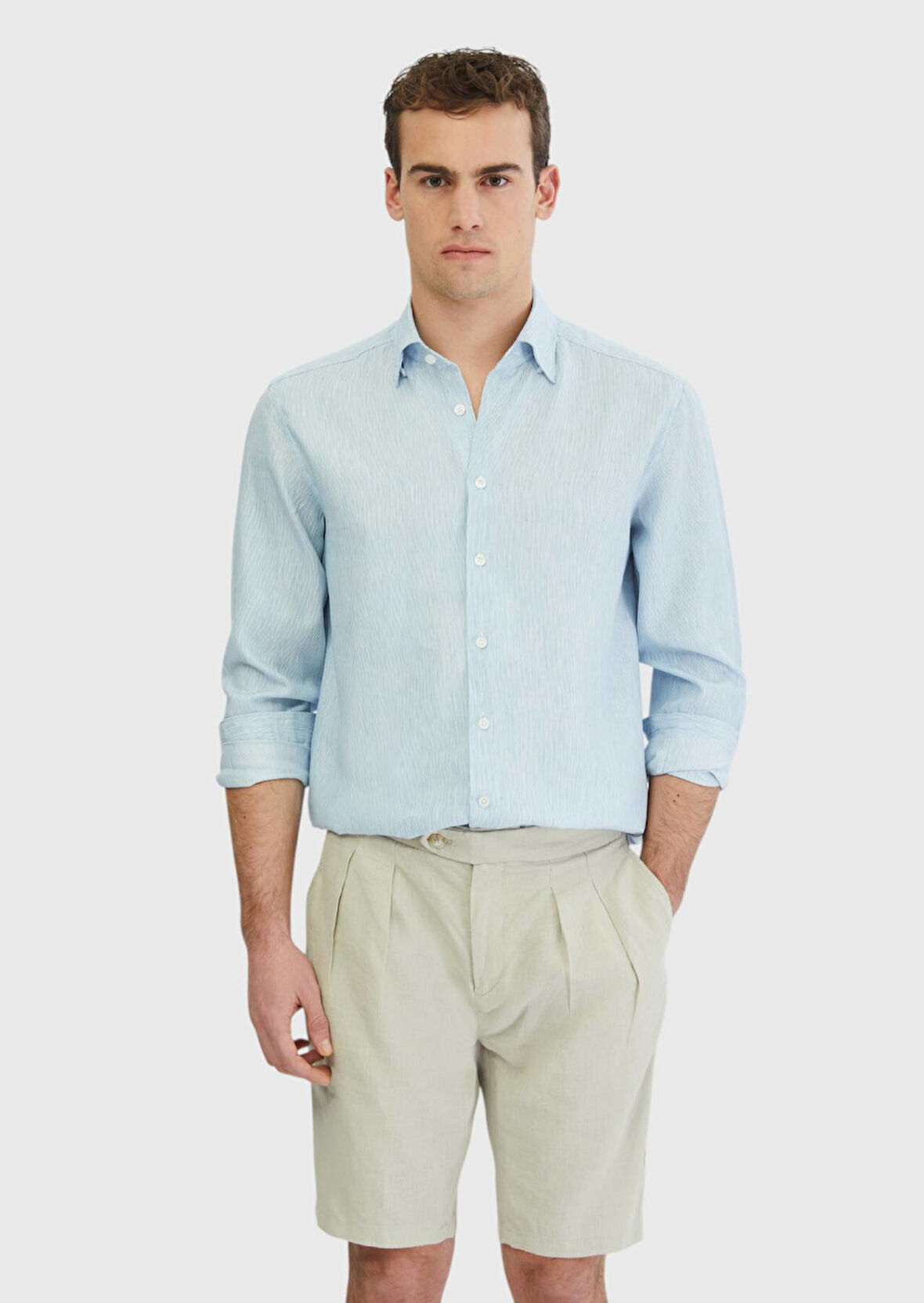 Mavi Çizgili Casual Fit Dokuma Casual Pamuk Karışımlı Gömlek