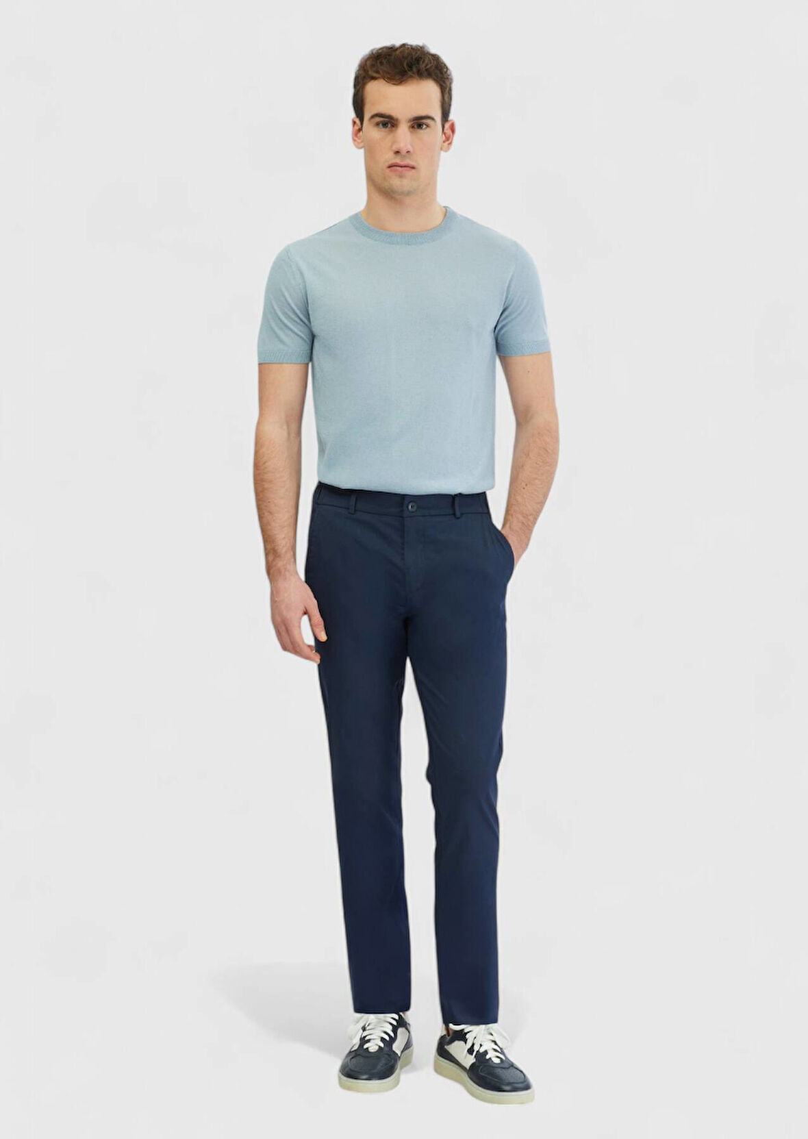 Lacivert Düz Dokuma Jogging Fit Casual Pamuk Karışımlı Pantolon