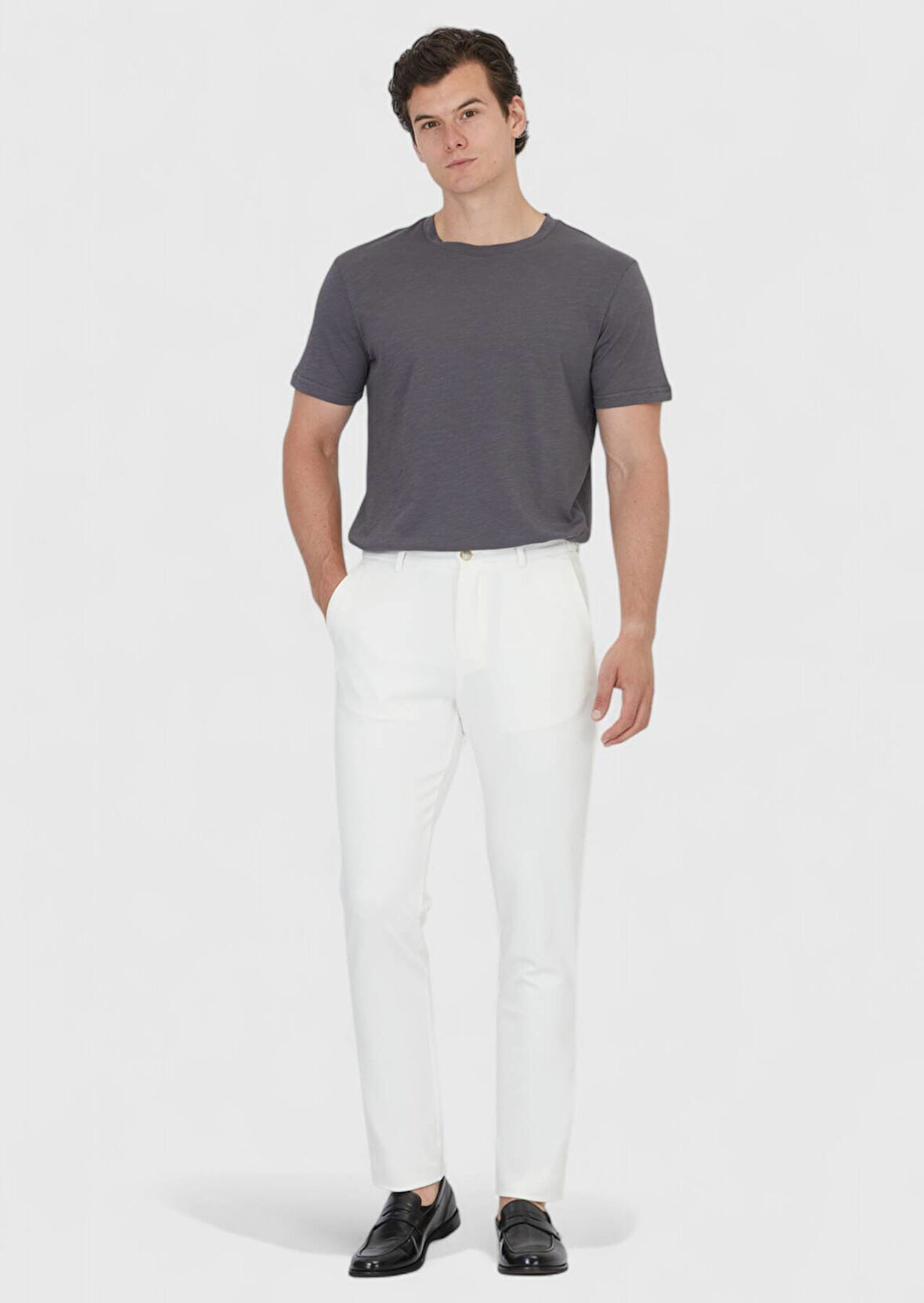 Ekru Düz Örme Jogging Fit Casual Pantolon