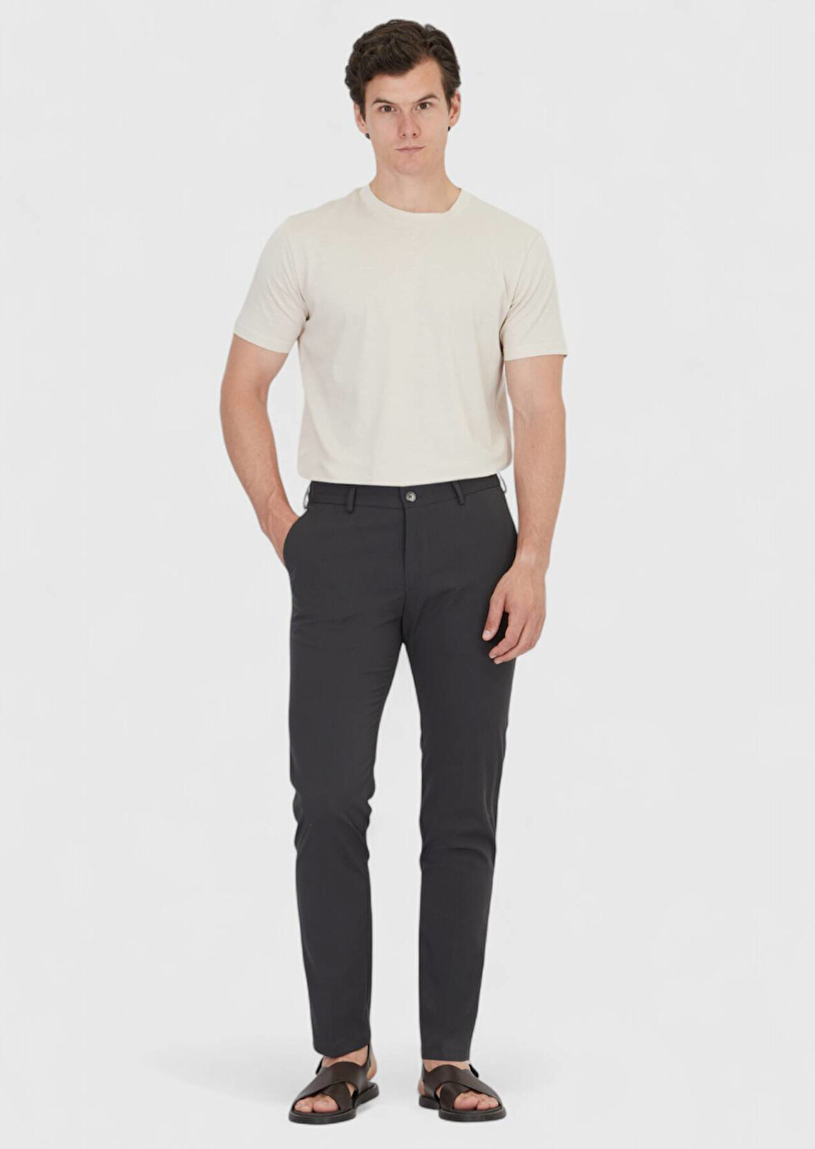 Koyu Gri Düz Dokuma Jogging Fit Casual Pantolon