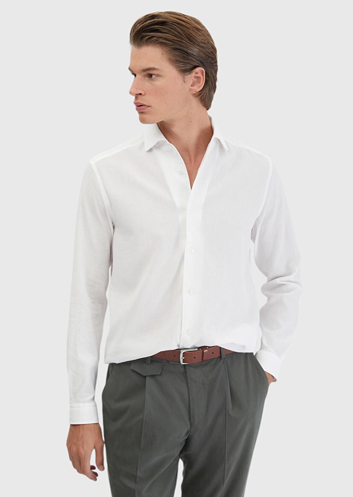 Beyaz Düz Casual Fit Dokuma Casual %100 Pamuk Gömlek