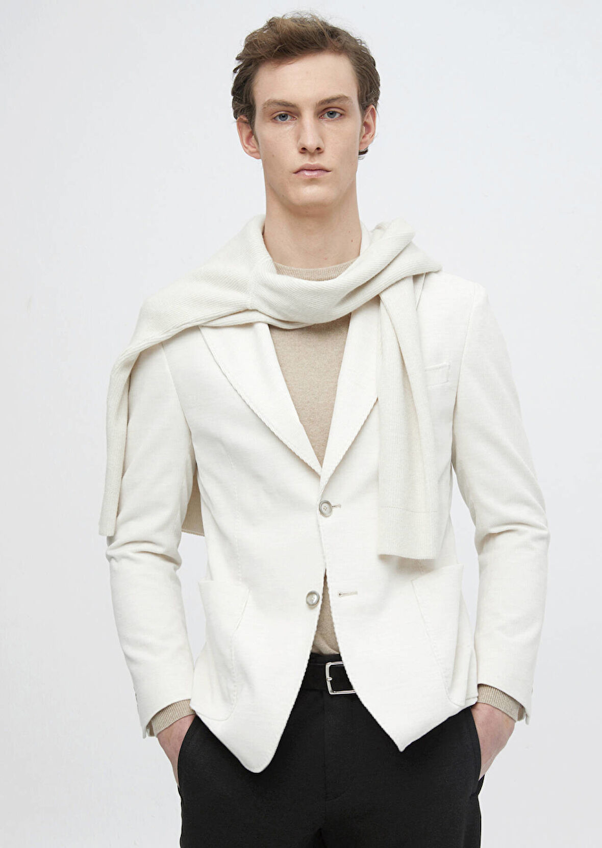 Ekru Fitilli Shirt Shoulder Slim Fit %100 Pamuk Ceket