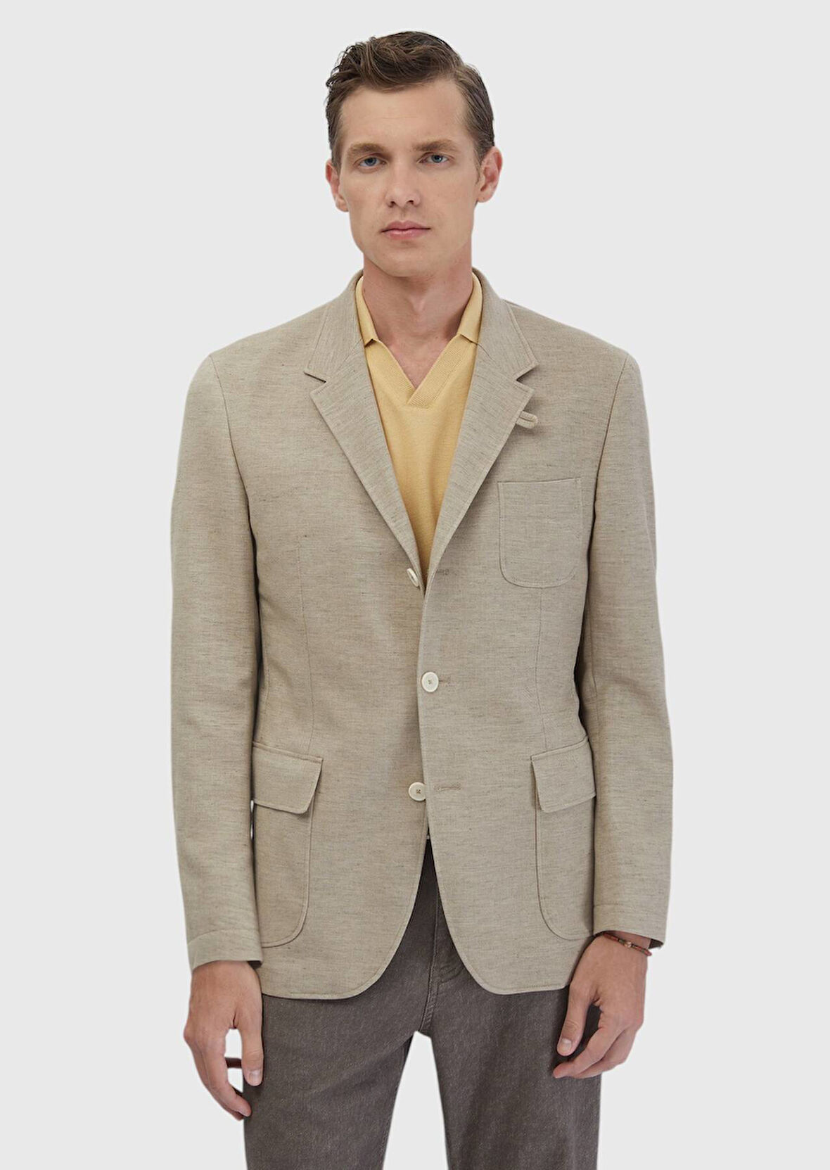 Koyu Bej Düz Shirt Shoulder Slim Fit Pamuk Karışımlı Ceket