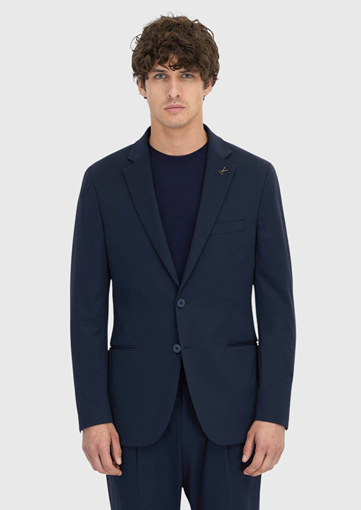 Lacivert Düz Comfort Fit Örme Takım Elbise