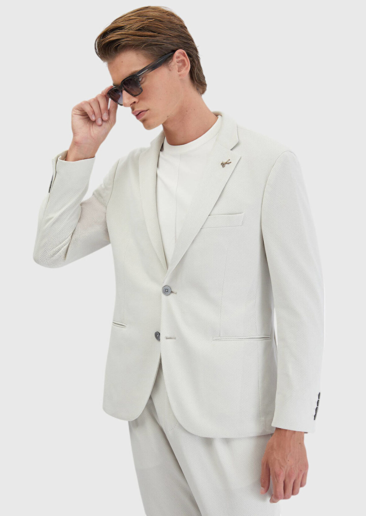 Füme Düz Comfort Fit Örme Takım Elbise