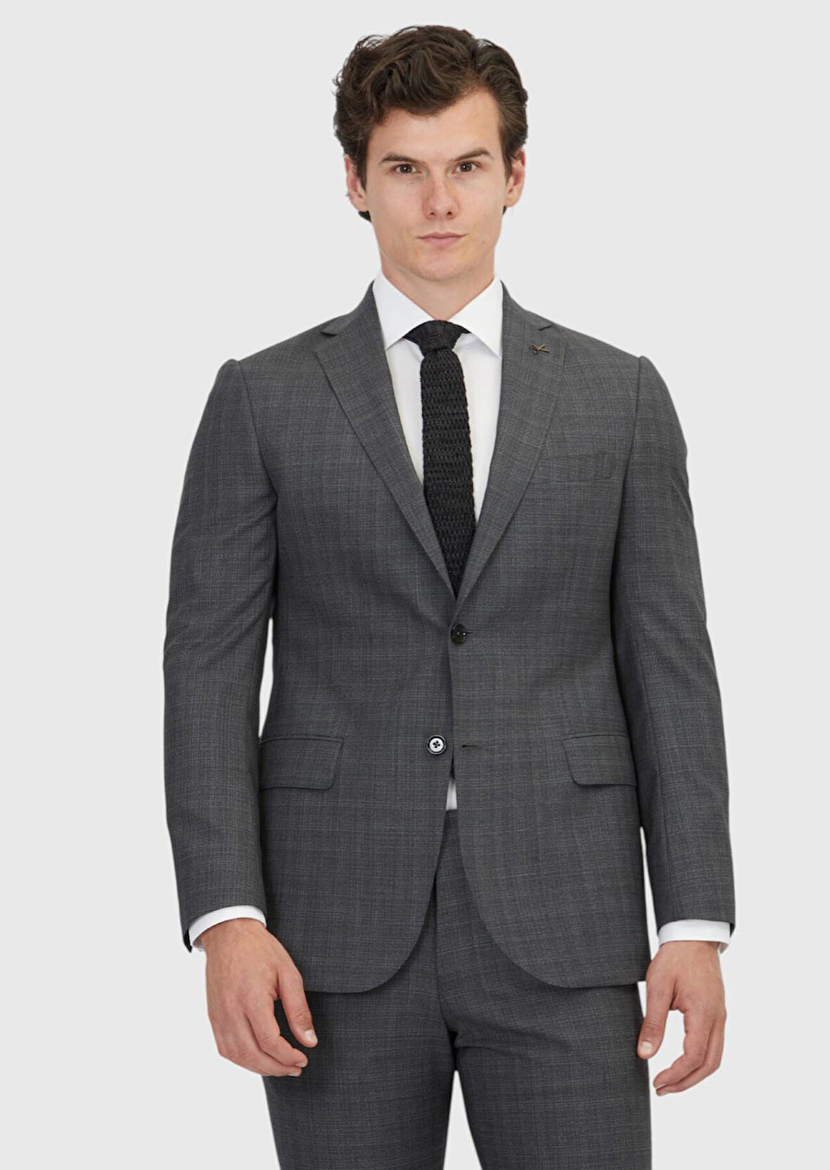 Koyu Gri Düz Regular Fit %100 Yün Takım Elbise
