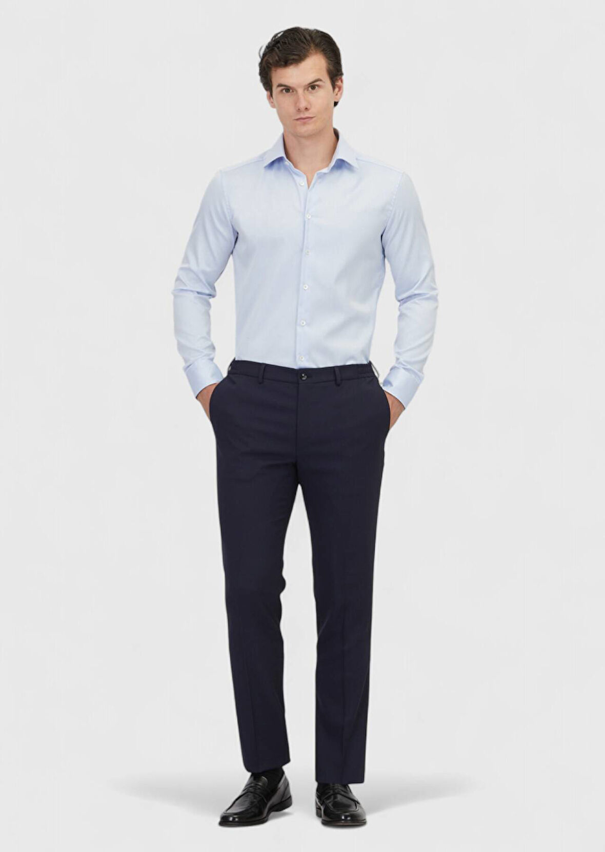 Lacivert Düz Kumaş Comfort Fit Klasik %100 Yün Pantolon