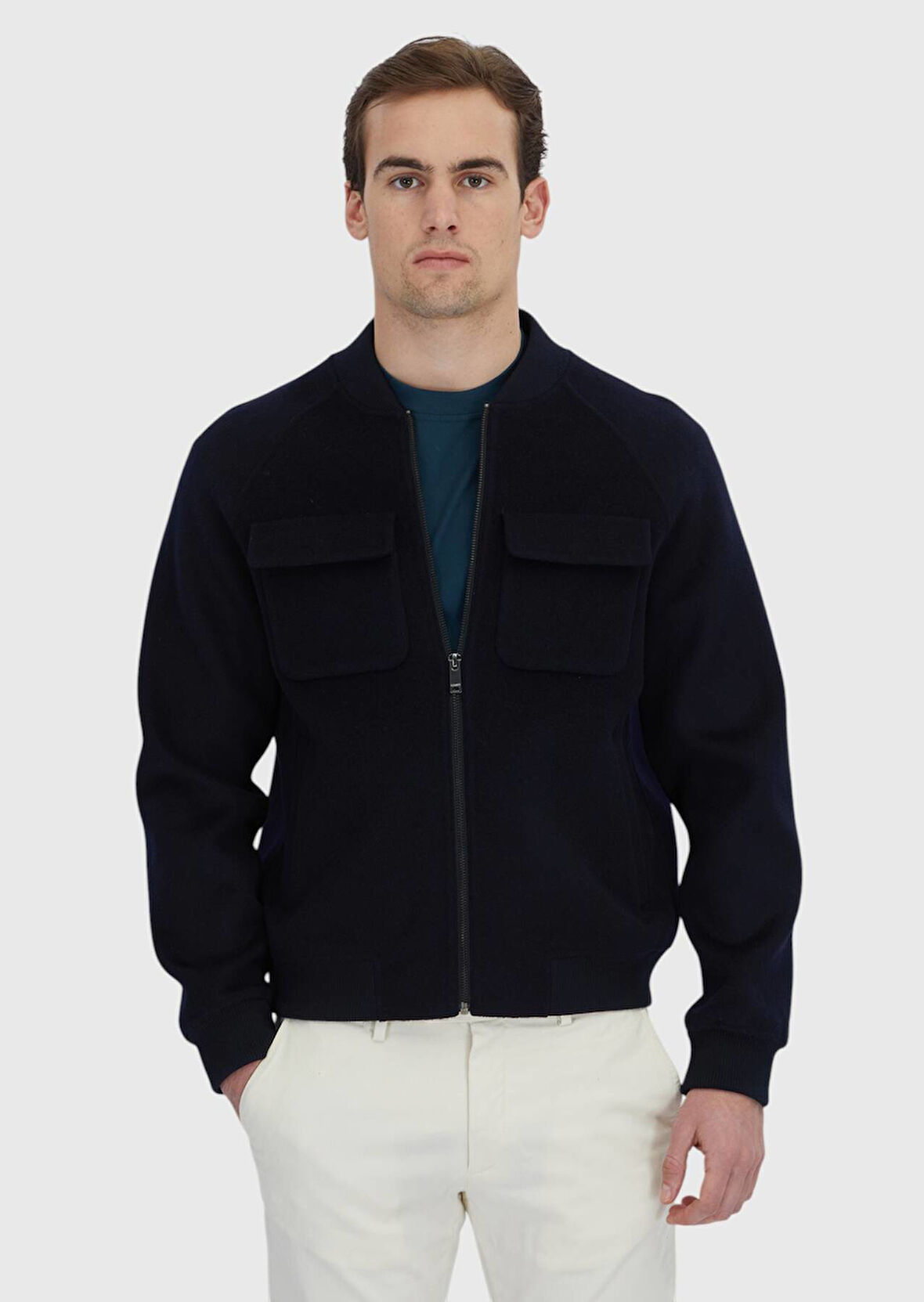 Lacivert Regular Fit Dik Yaka Casual Dokuma Mont