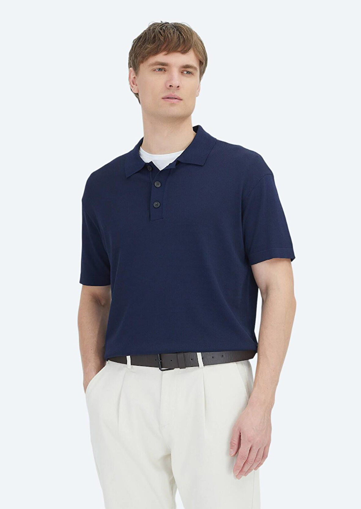 Lacivert Polo Yaka Düz Örgü Triko