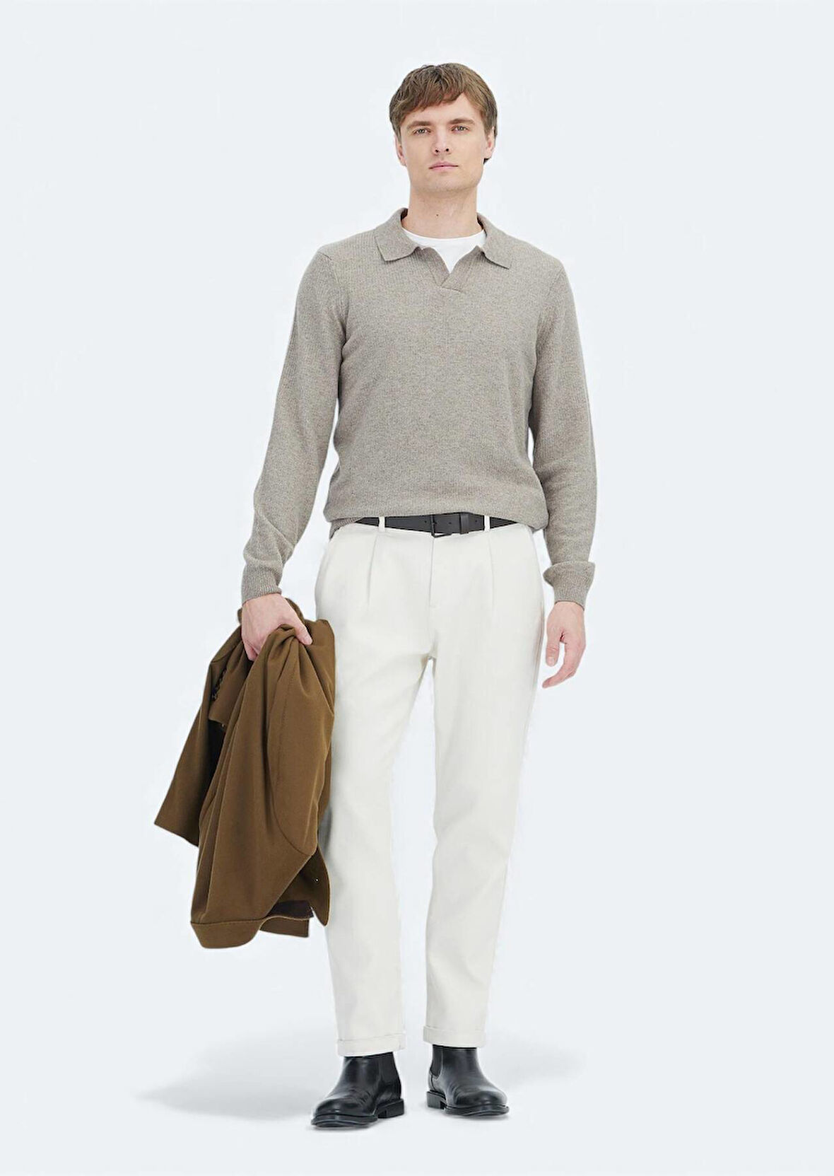 Vizon Polo Yaka Selanik Yün Karışımlı Triko Kazak