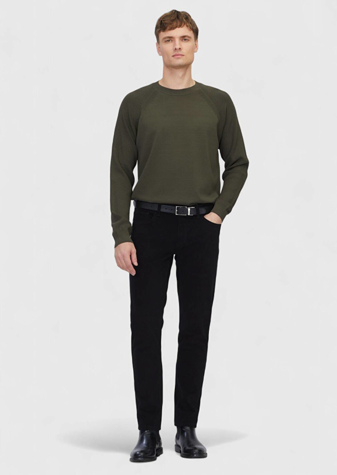 Siyah Düz Dokuma Slim Fit Casual Pamuk Karışımlı Pantolon