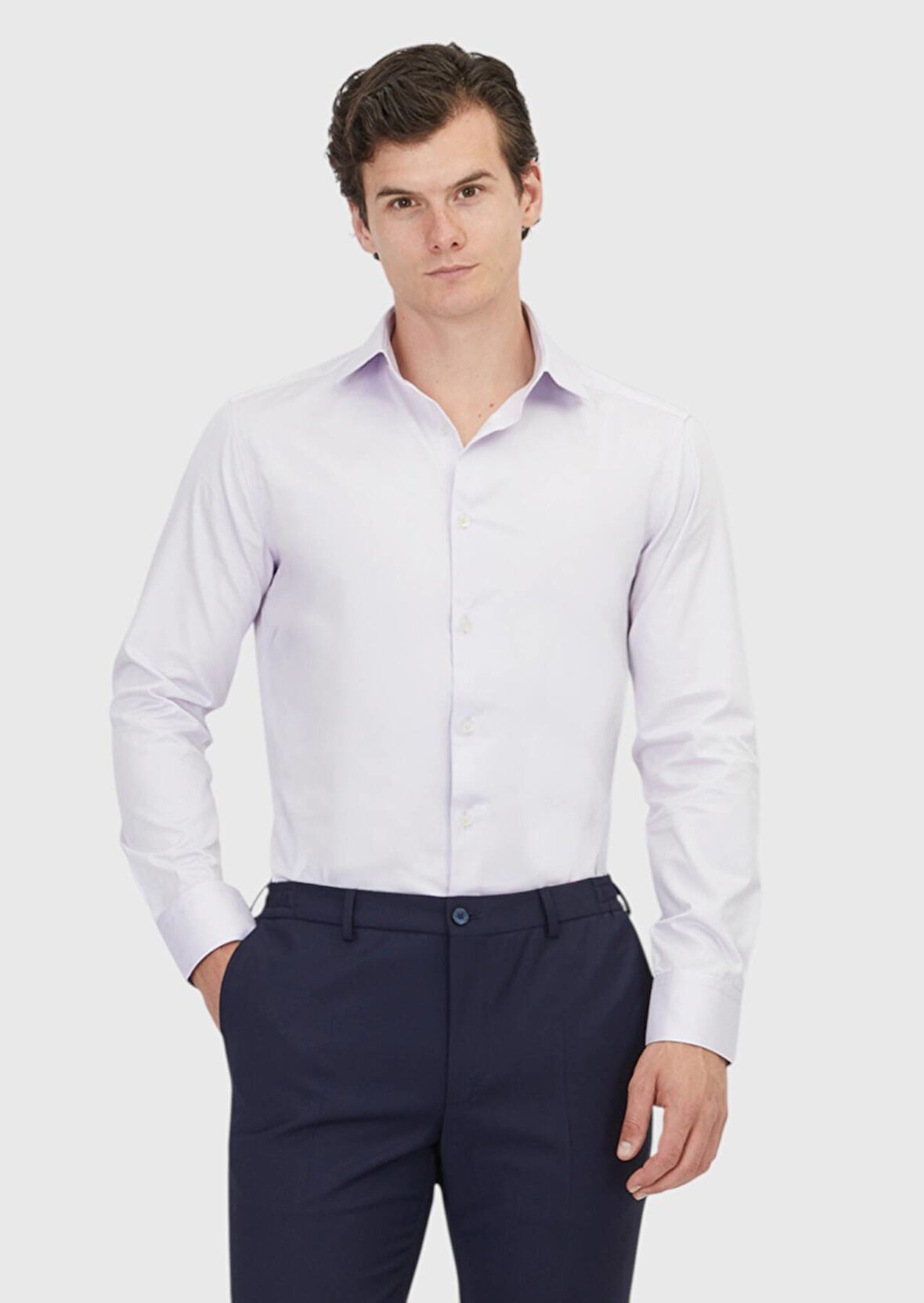 Lila Düz Regular Fit Dokuma Klasik %100 Pamuk Gömlek