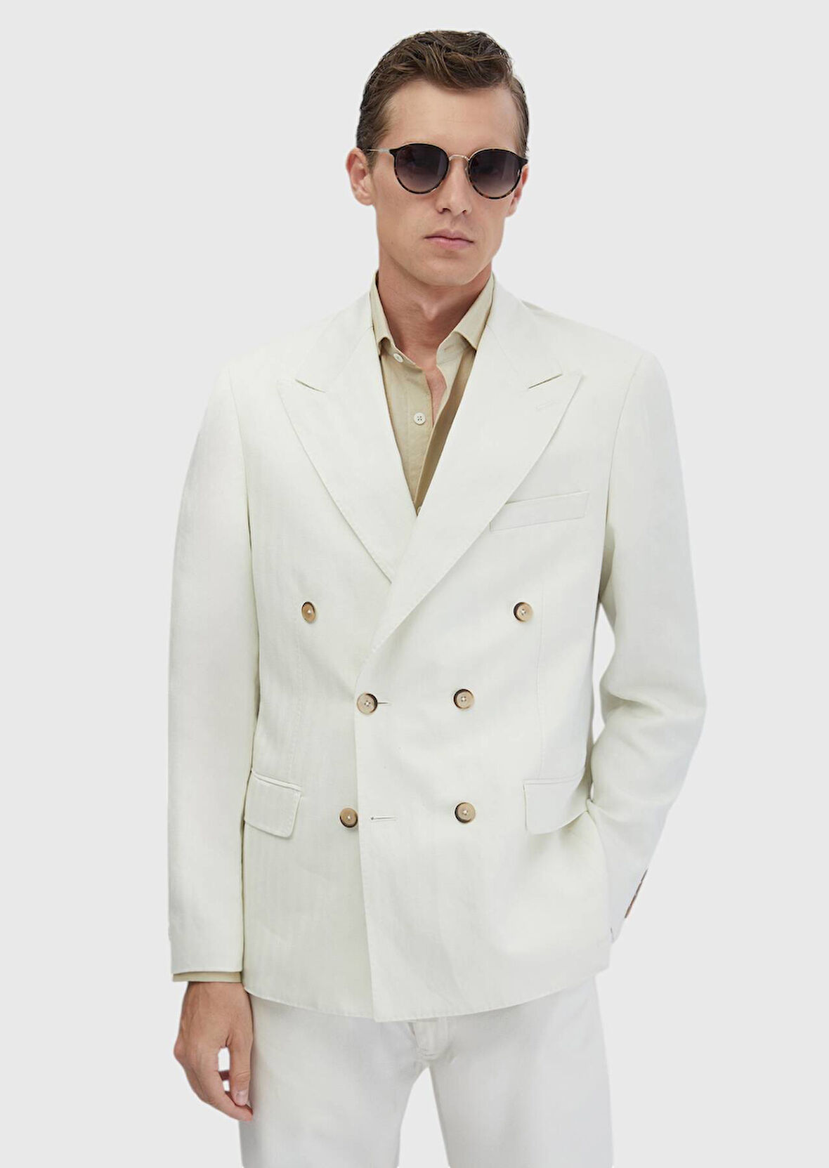 Ekru Zeroweight Slim Fit Keten Karışımlı Ceket