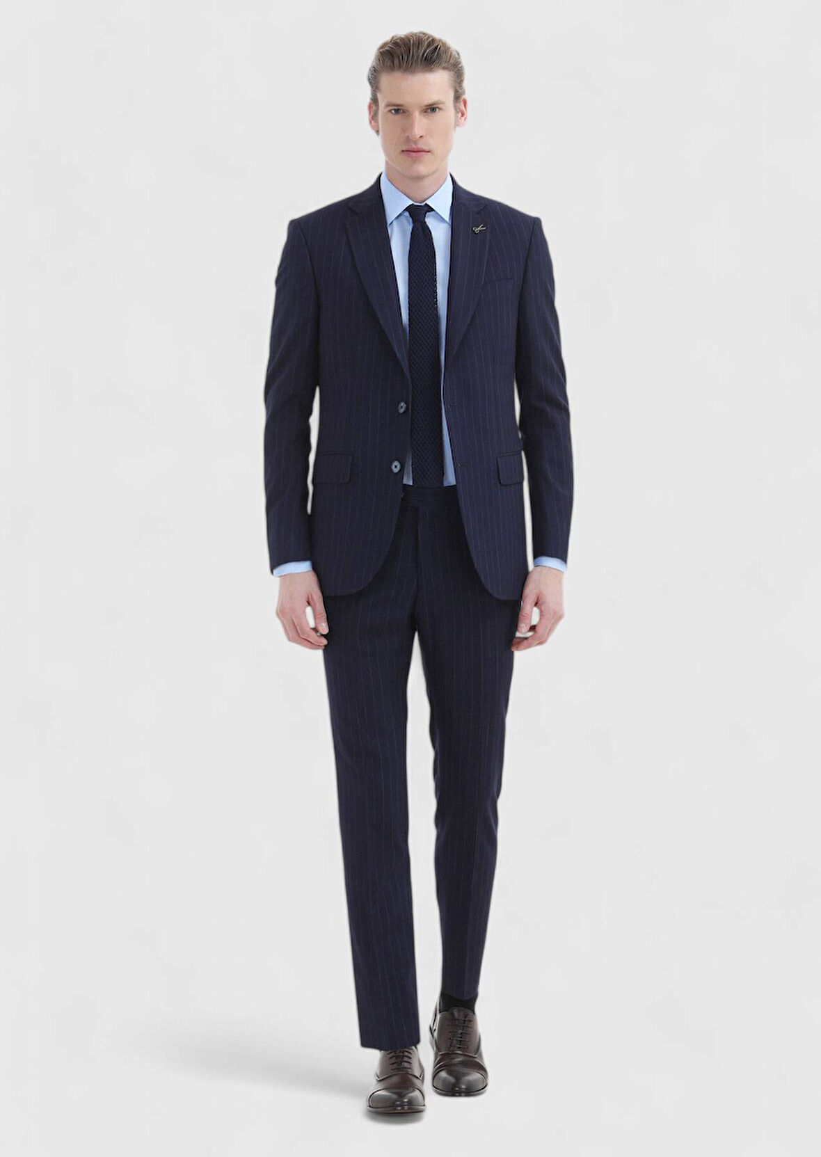 Lacivert Çizgili Thin&taller Slim Fit Yün Karışımlı Takım Elbise