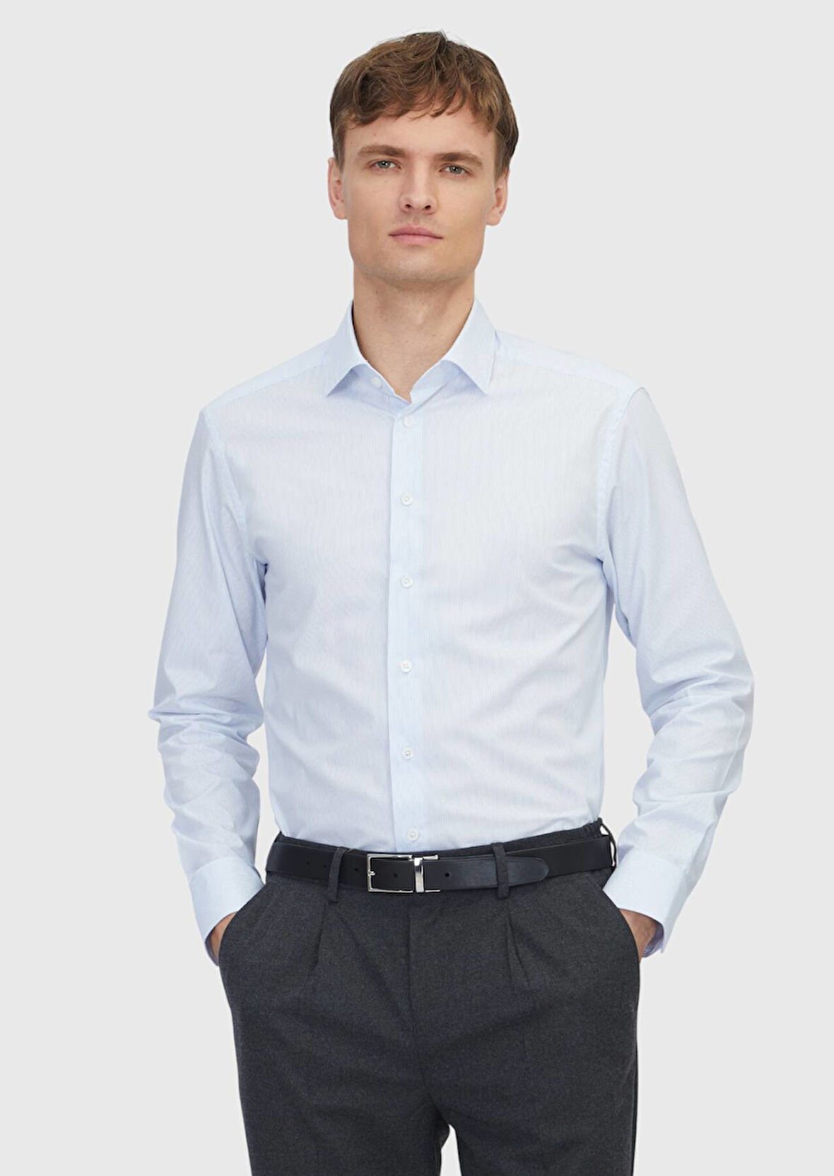 Açık Mavi Regular Fit Dokuma Klasik Pamuk Karışımlı Gömlek
