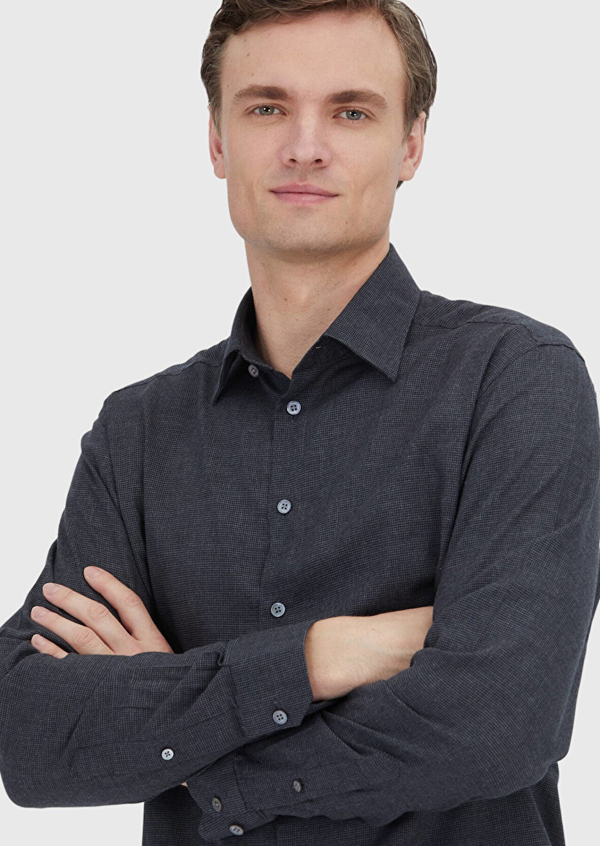 Antrasit Casual Fit Dokuma Casual %100 Pamuk Gömlek
