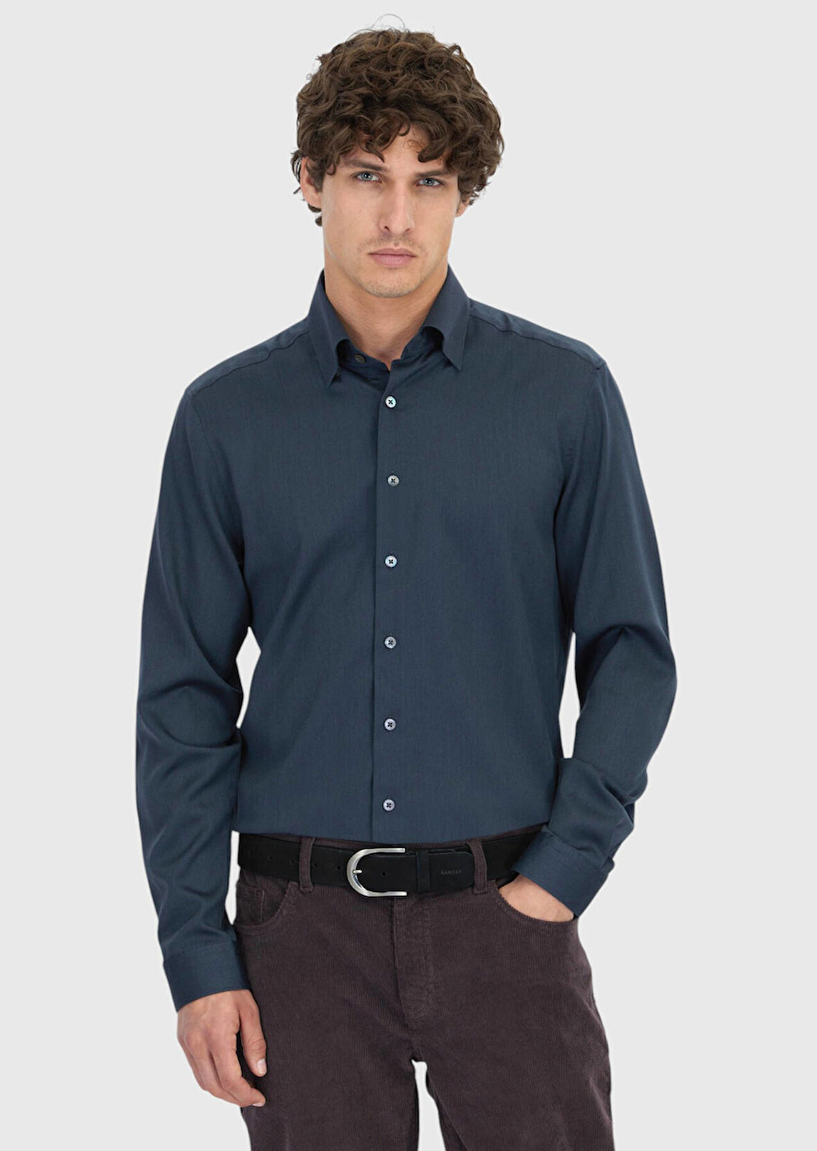 Antrasit Düz Casual Fit Dokuma Casual İpek Karışımlı Gömlek