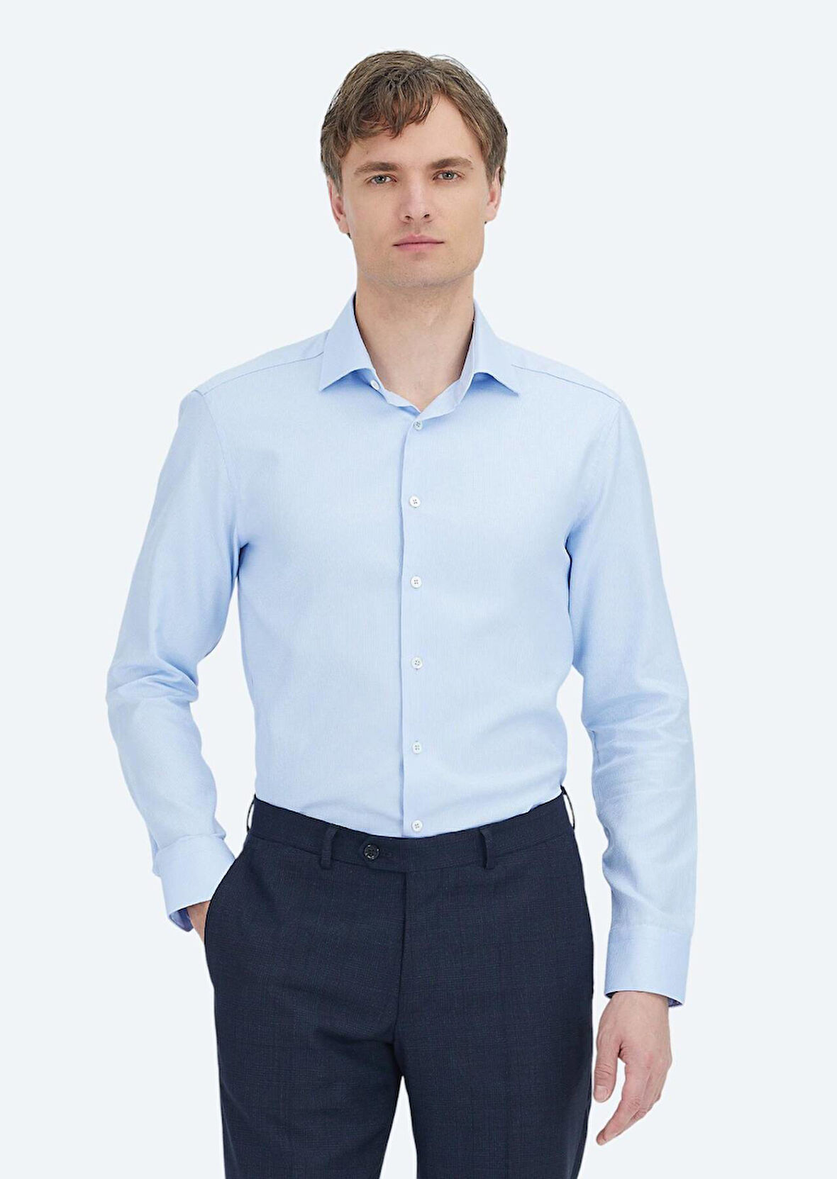 Mavi Desenli Regular Fit Dokuma Klasik %100 Pamuk Gömlek