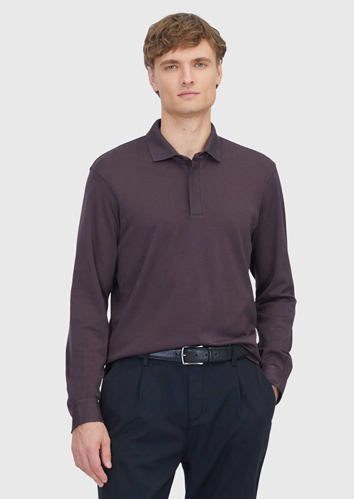 Mürdüm Düz Polo Yaka %100 Pamuk T-Shirt