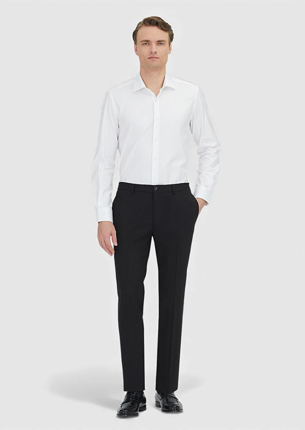 Siyah Düz Kumaş Comfort Fit Klasik %100 Yün Pantolon