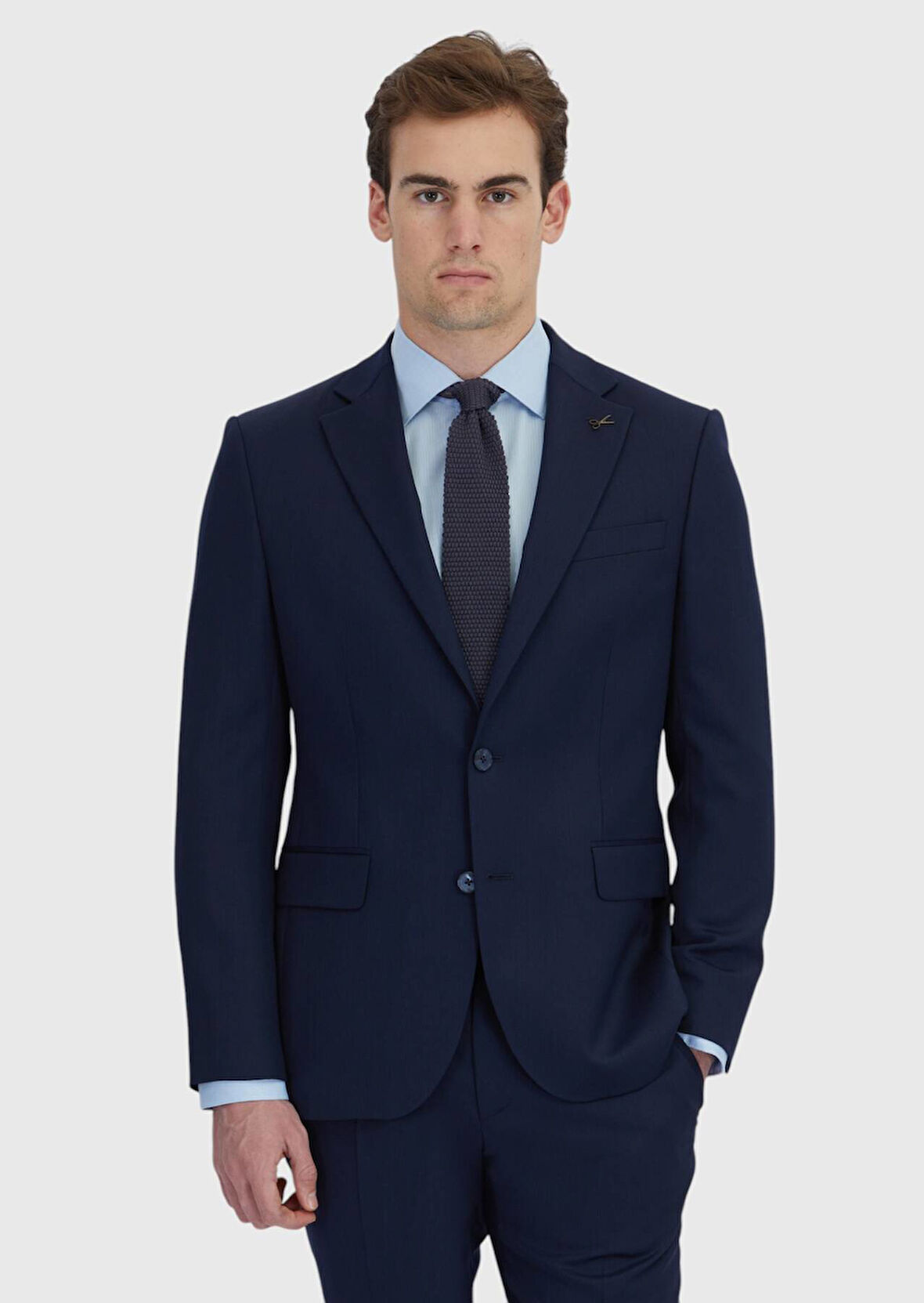 Lacivert Mikro Modern Fit Yün Karışımlı Takım Elbise