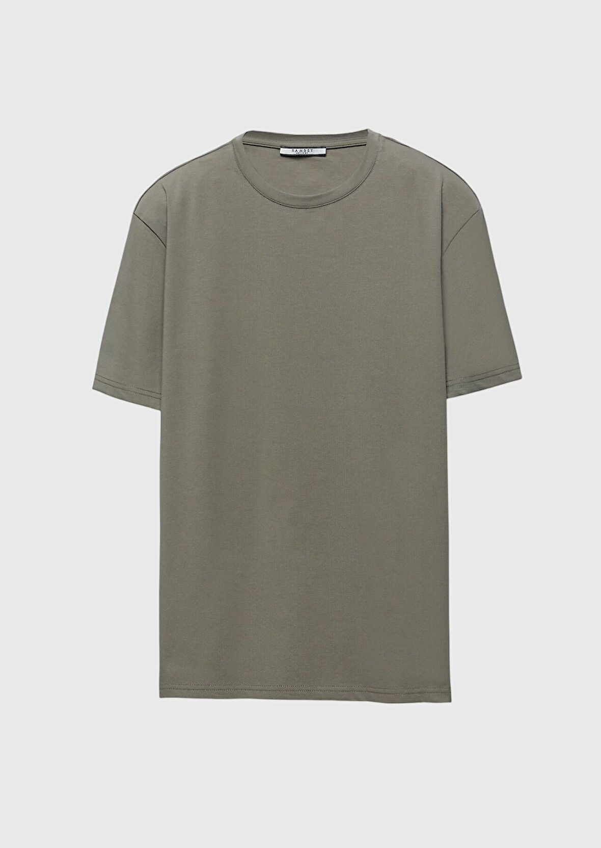 Deve Tüyü Düz Bisiklet Yaka Pamuk Karışımlı T-Shirt