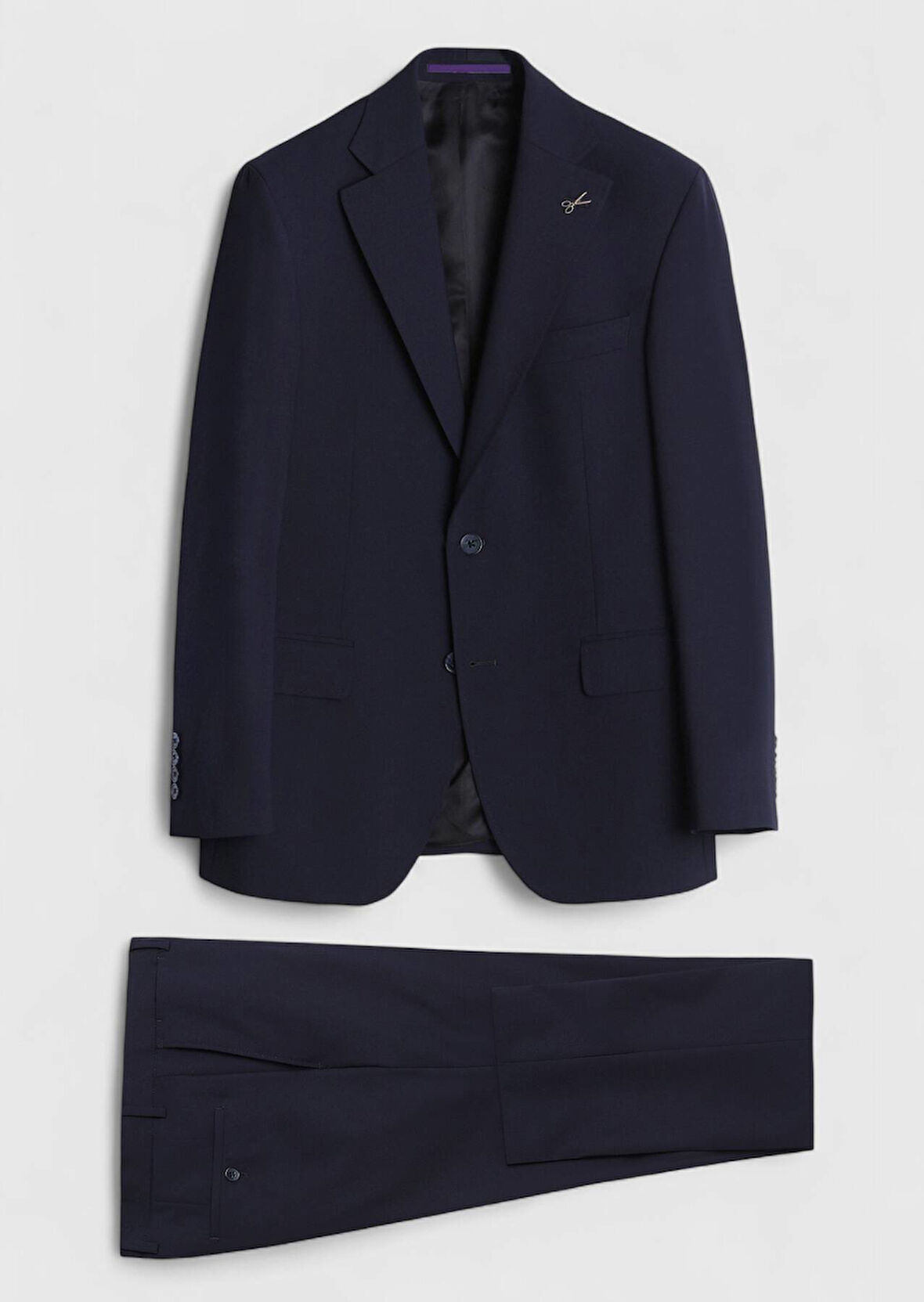 Koyu Lacivert Düz Zeroweight Slim Fit Yün Karışımlı Takım Elbise