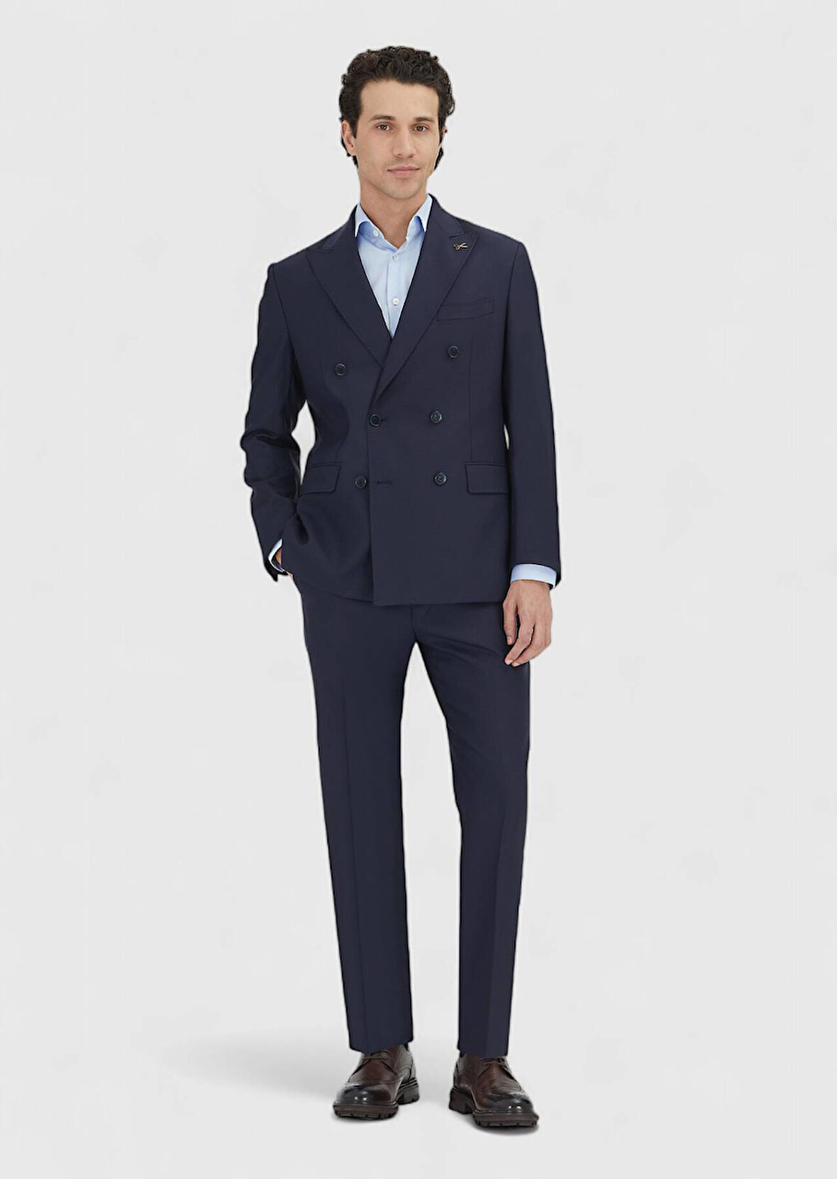 Lacivert Düz Zeroweight Slim Fit %100 Yün Takım Elbise