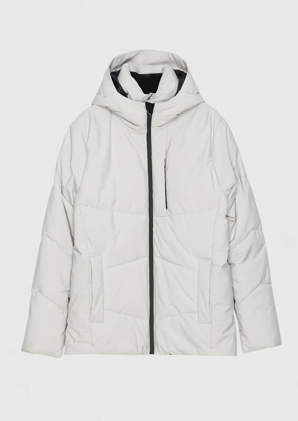 Bej Regular Fit Kapüşonlu Casual Dokuma Mont