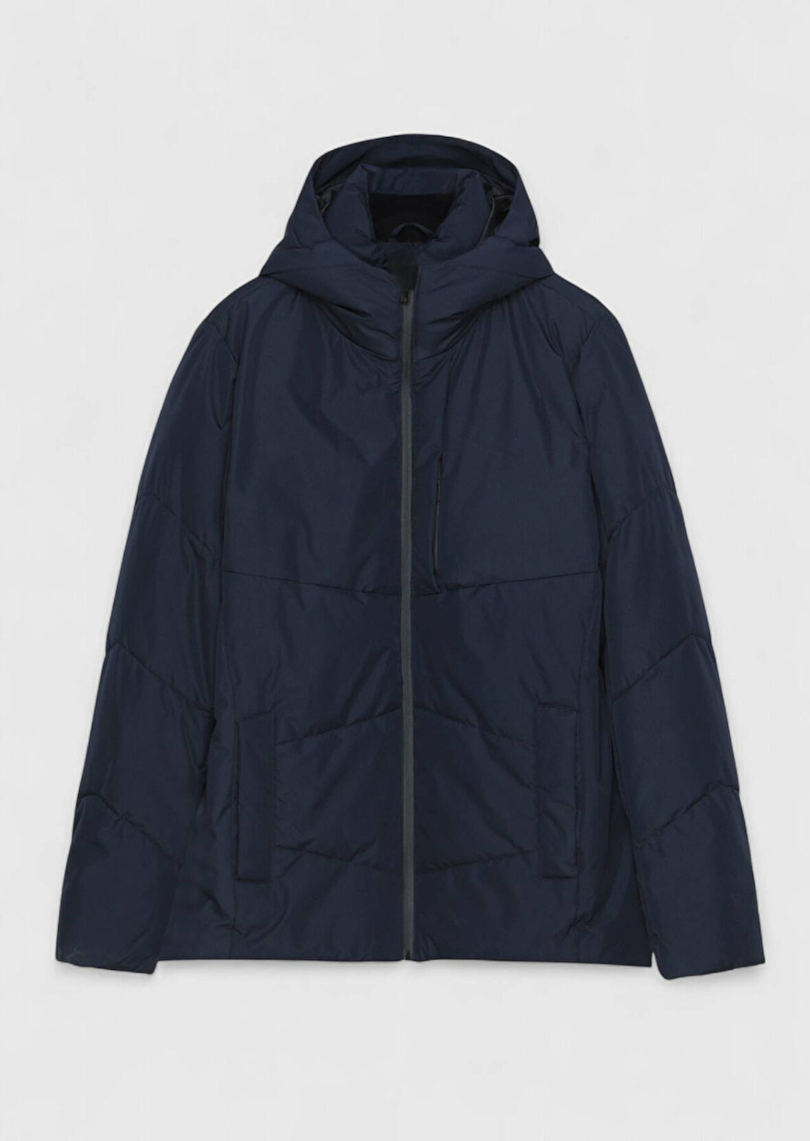 Lacivert Regular Fit Kapüşonlu Casual Dokuma Mont