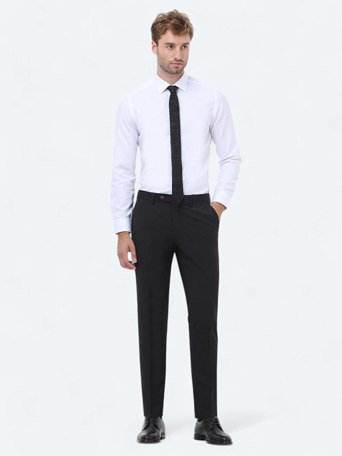 Siyah Düz Dokuma Slim Fit Klasik Yün Karışımlı Pantolon