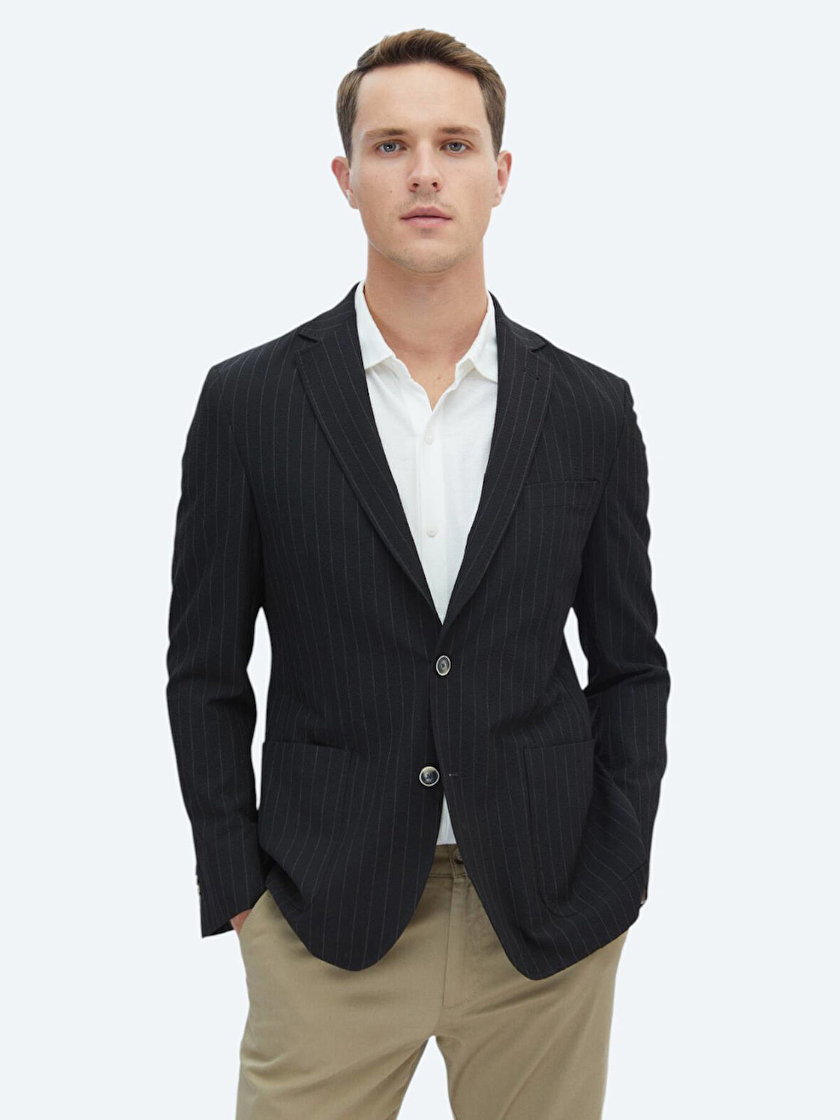 Siyah Çizgili Modern Fit Ceket