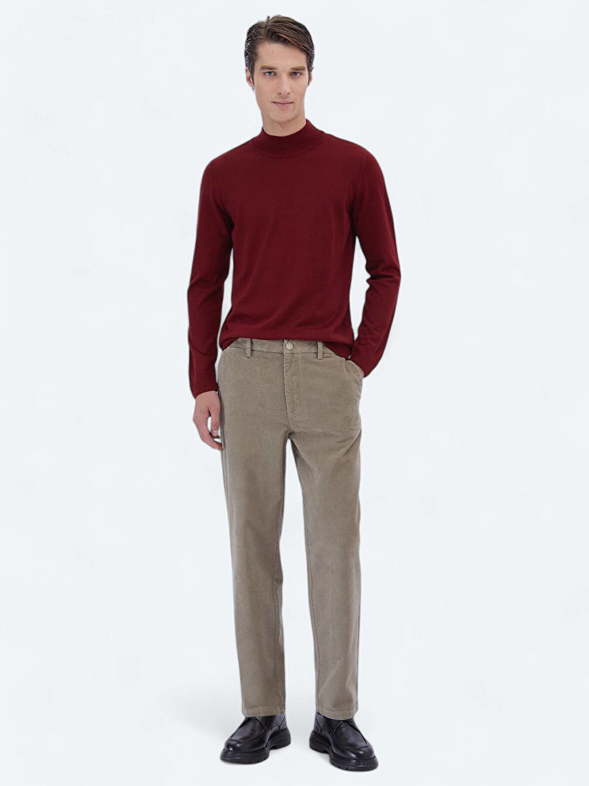 Bej Dokuma Loose Fit Kadife Casual Pamuk Karışımlı Pantolon