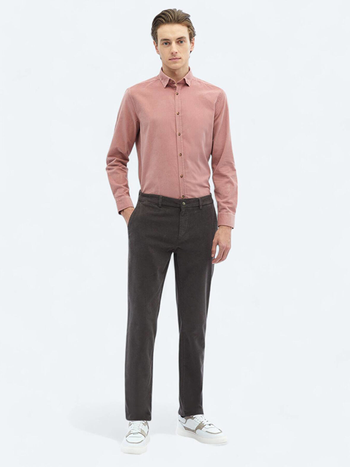 Gri Dokuma Regular Fit Kadife Casual Pamuk Karışımlı Pantolon