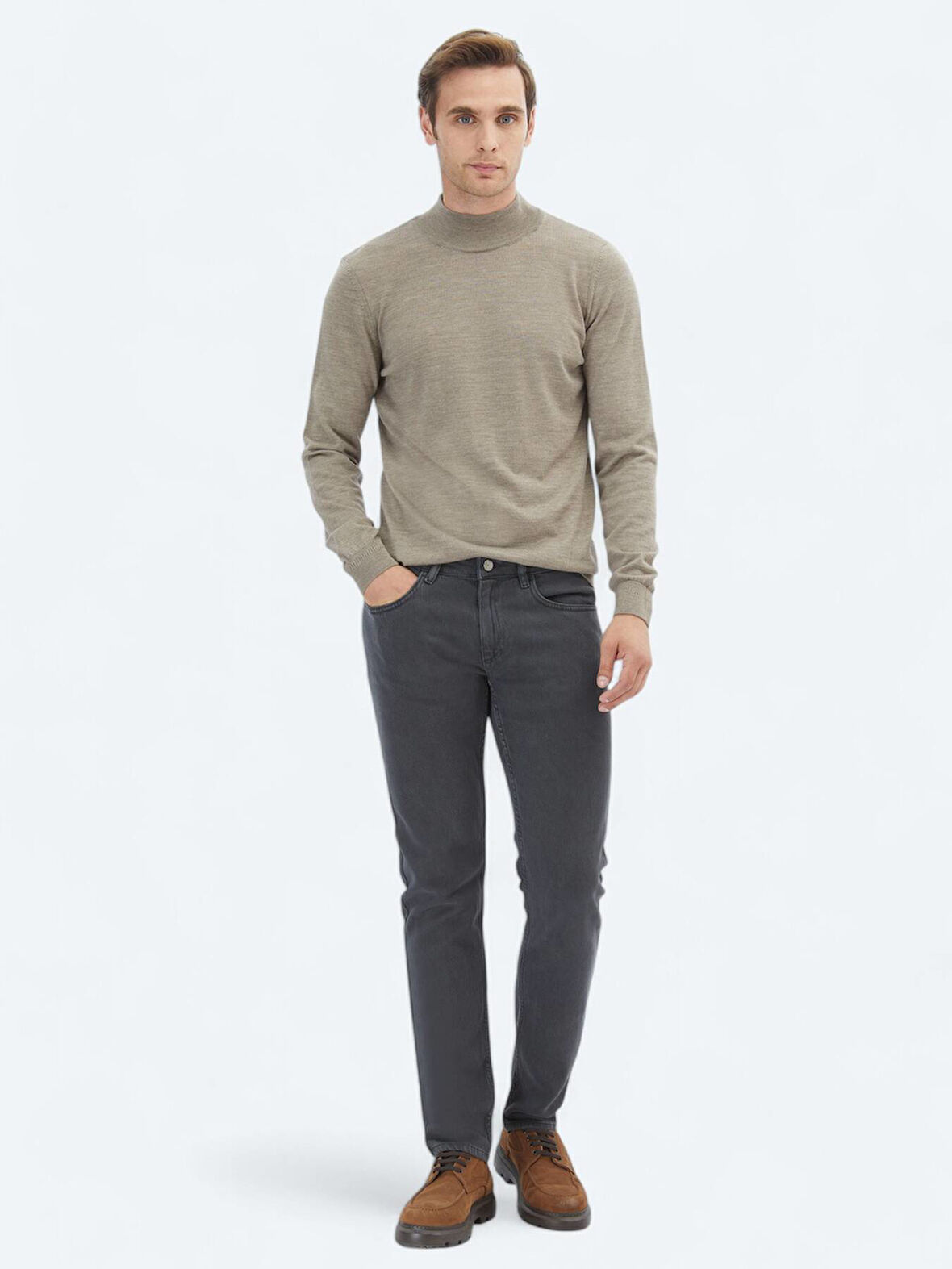 Antrasit Dokuma Slim Fit Casual Pamuk Karışımlı Pantolon