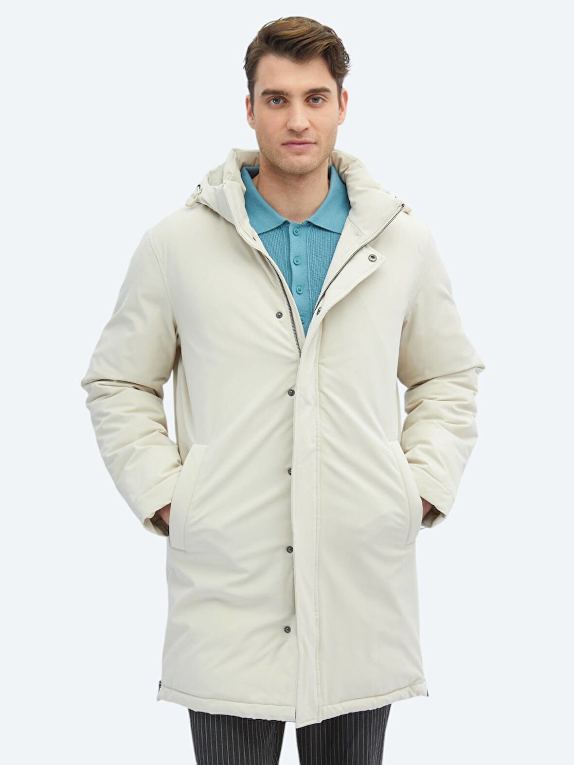 Taş Comfort Fit Kapüşonlu Casual Dokuma Kaban