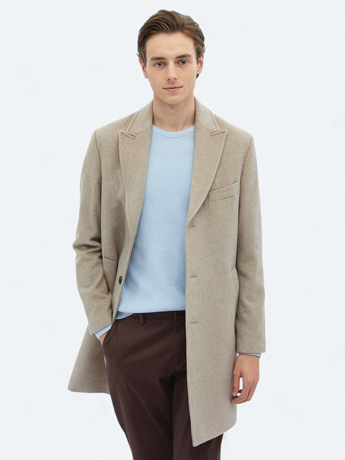 Vizon Regular Fit Kruvaze Yaka Klasik Dokuma Palto