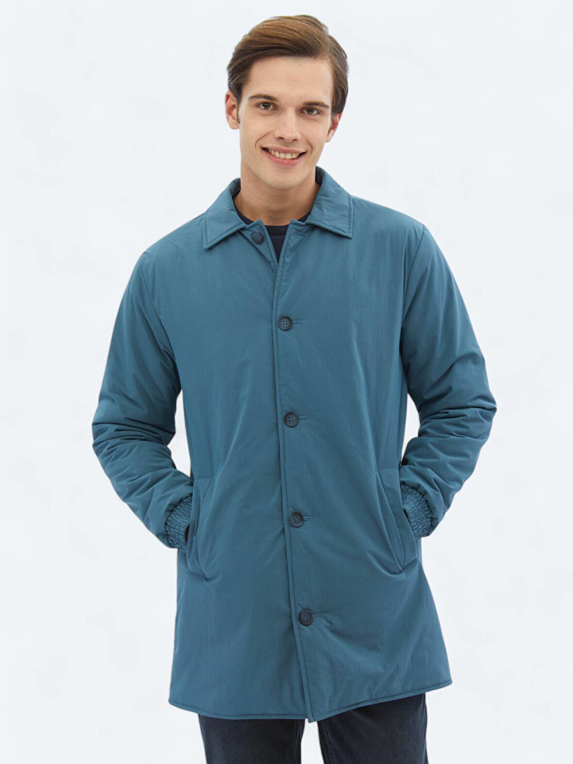 Mint Regular Fit Bebe Yaka Casual Dokuma Pardesü