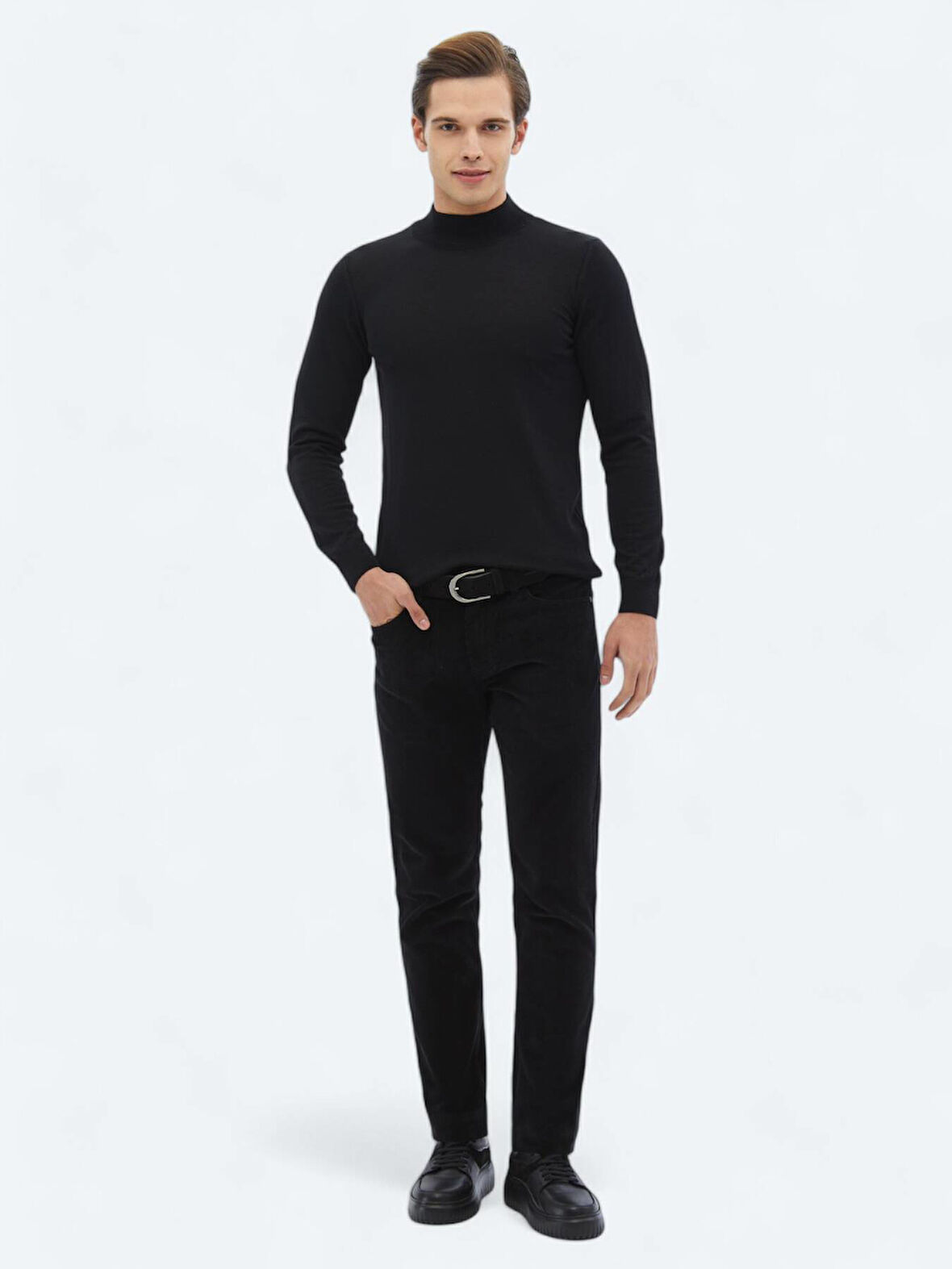 Siyah Dokuma Slim Fit Kadife Casual Pamuk Karışımlı Pantolon