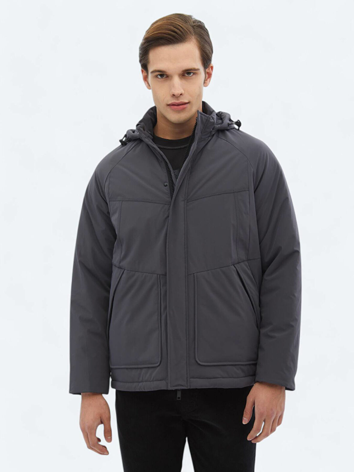 Gri Regular Fit Casual Dokuma Mont