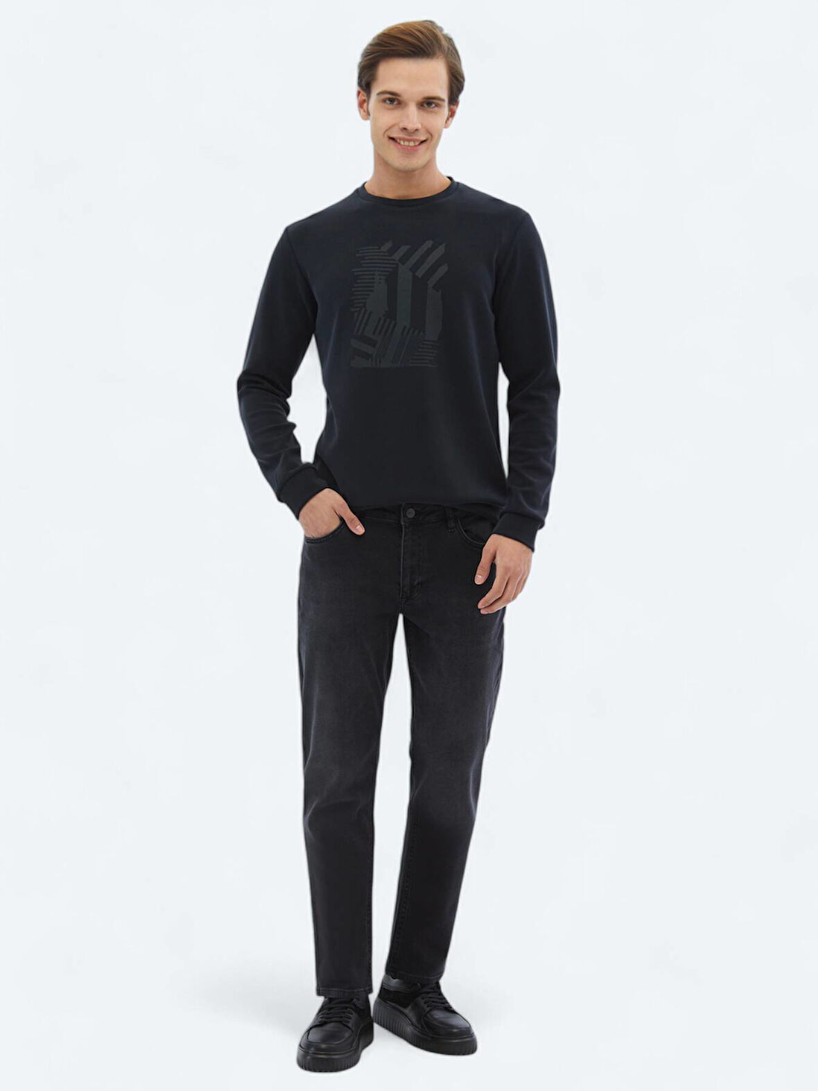 Siyah Slim Fit Denim Pamuk Karışımlı Pantolon