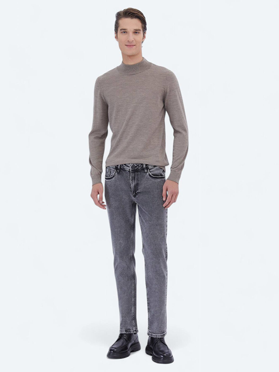 Antrasit Loose Fit Denim Pamuk Karışımlı Pantolon